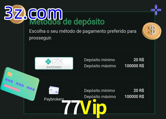 O cassino 77Vip oferece uma grande variedade de métodos de pagamento